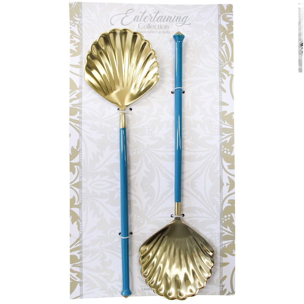 2pc LVD S/Steel Shell Salad Server 28cm - Gold/Blue