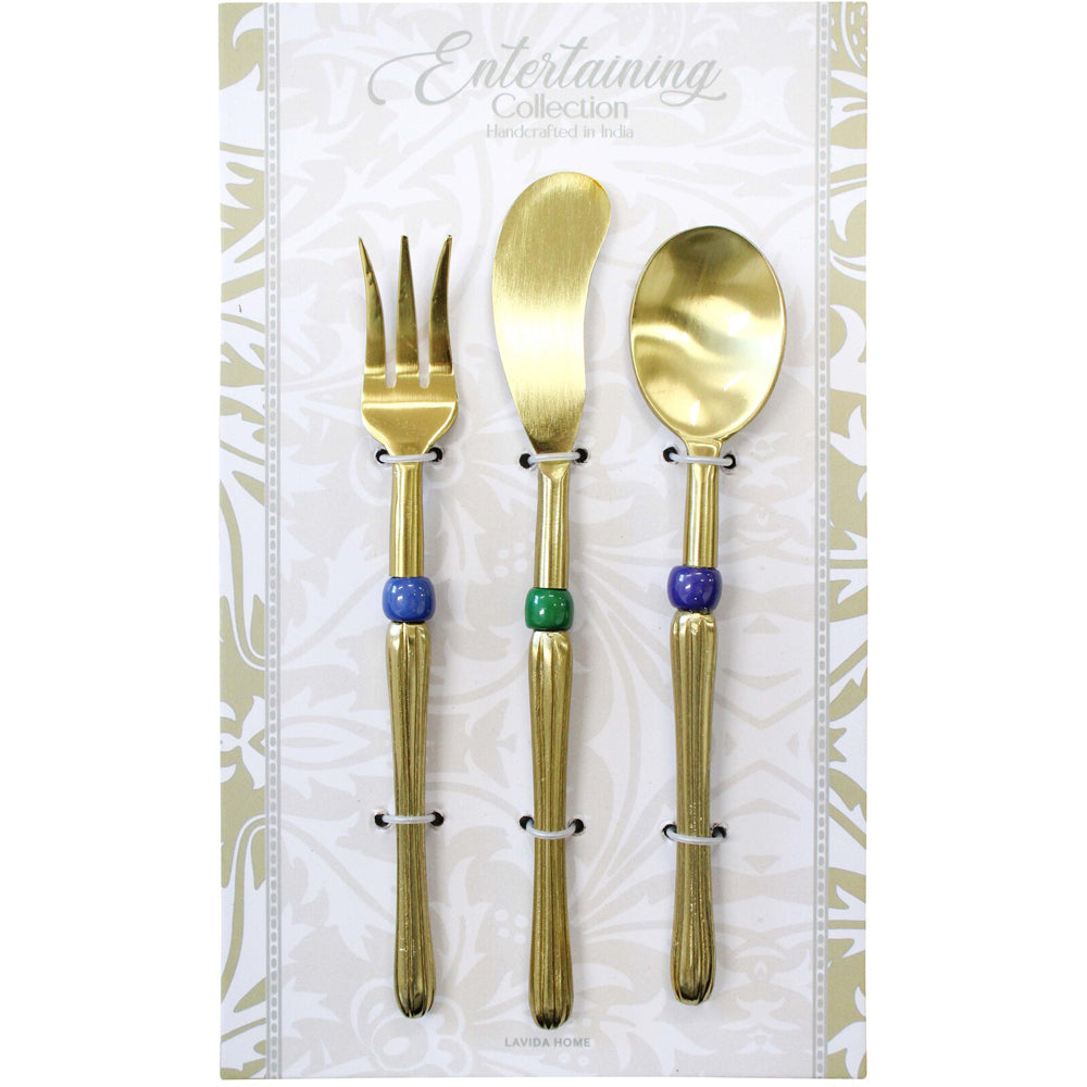 2x 3pc LVD Brass Cutlery Set Spoon/Fork/Spreader Belle - Gold
