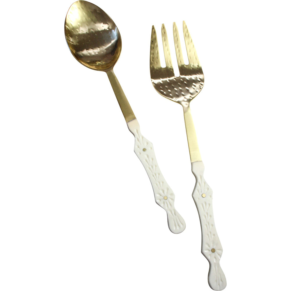2pc LVD Brass/Resin Salad Server Sienna 18cm - White/Gold