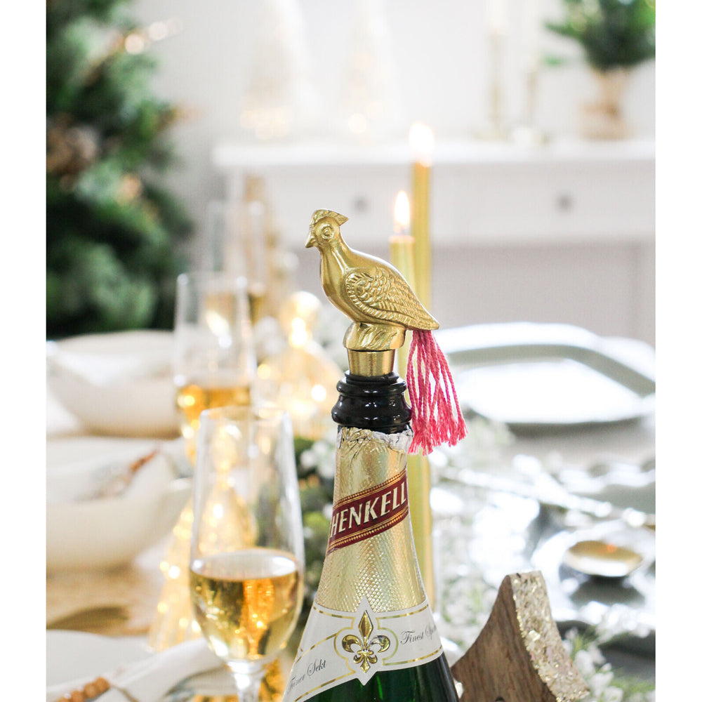 LVD Brass 12.5cm Bottle Stopper Bird Drink Cork  - Gold
