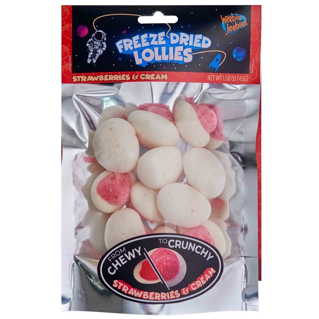 2PK Heebie Jeebies 45g Freeze Dried Lollies Candy Strawberries & Cream