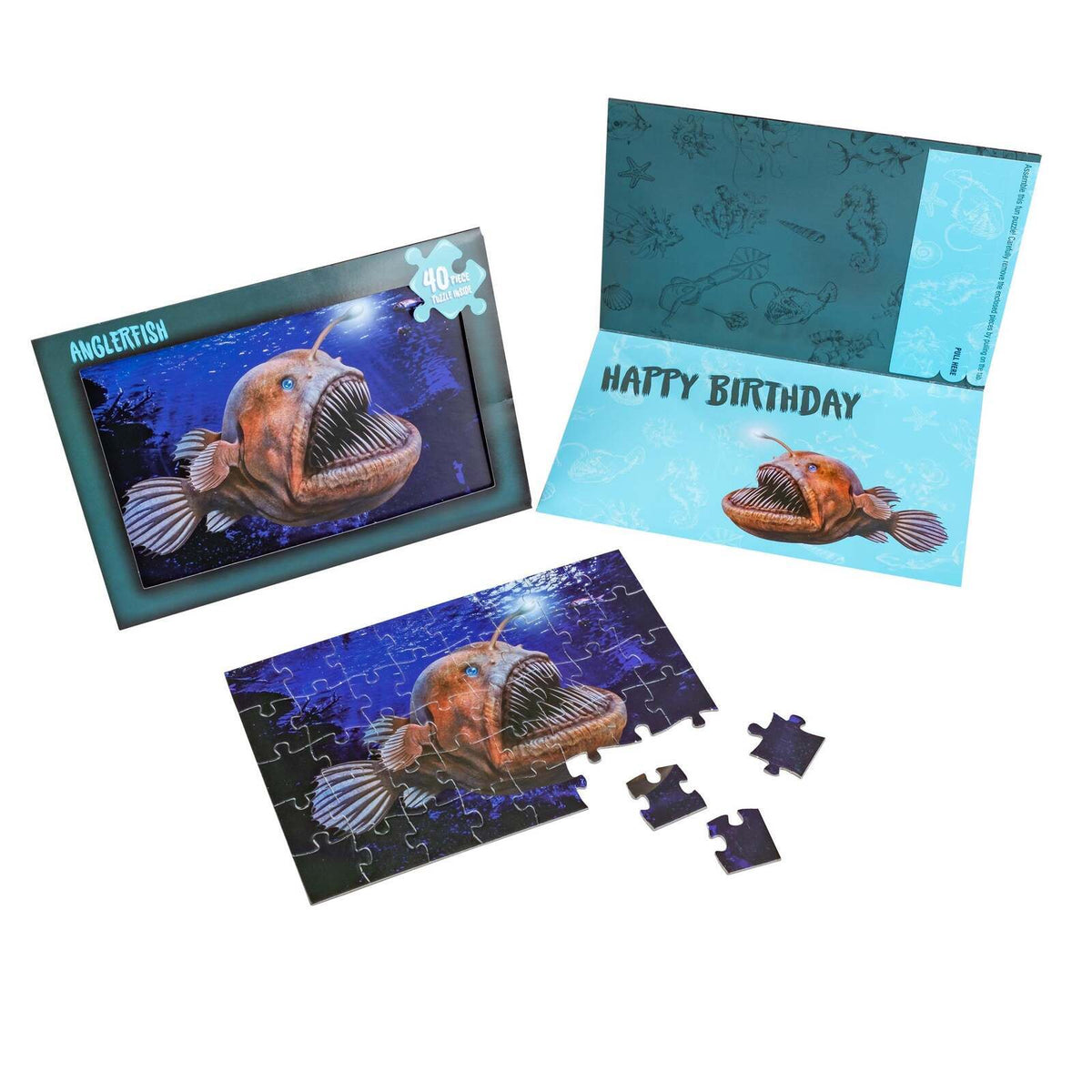 8x Heebie Jeebies Birthday Greeting Card w/ 40pc Jigsaw Puzzle Anglerfish