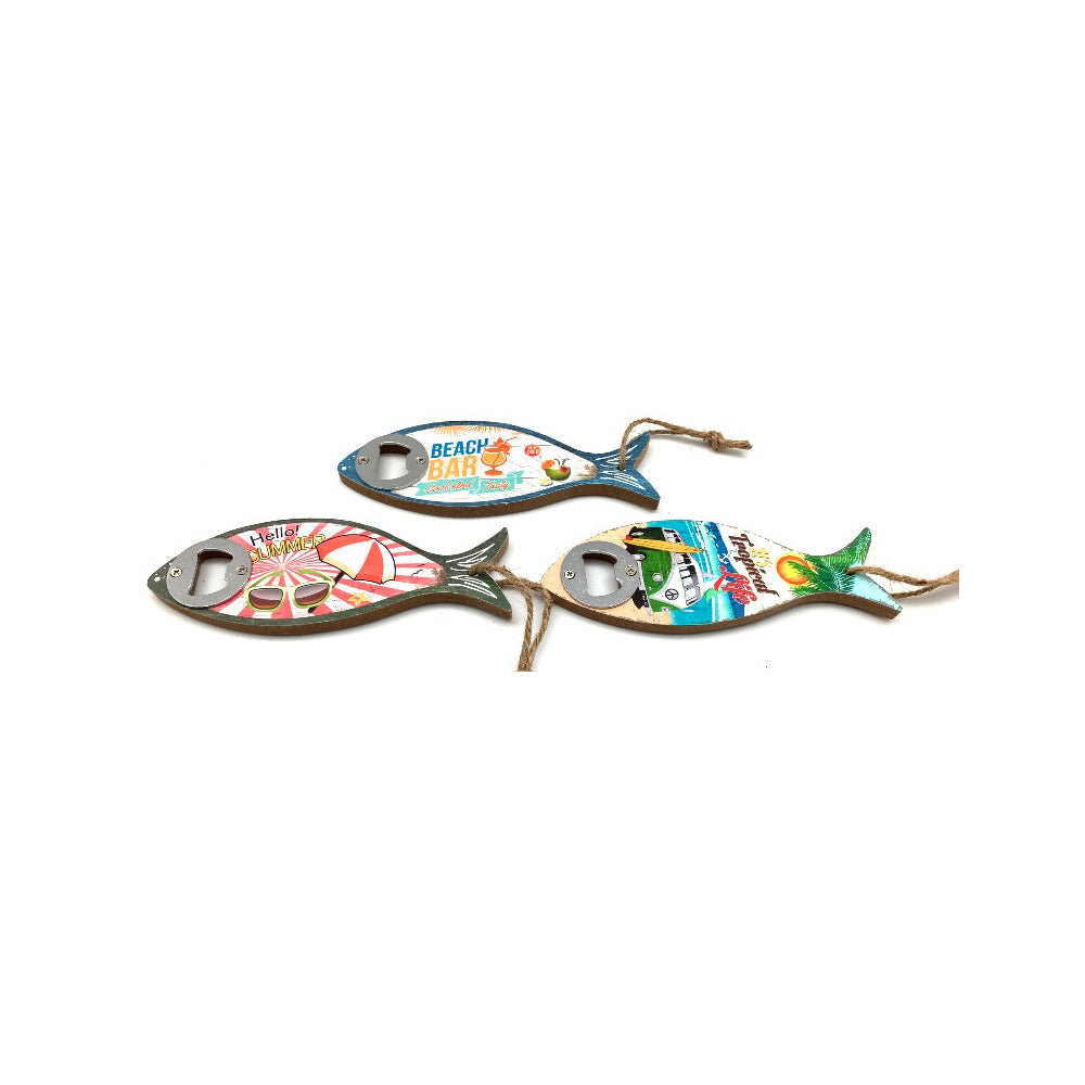 3PK Hanging Fish Bottle Opener 7x18cm MDF/Iron - Assorted