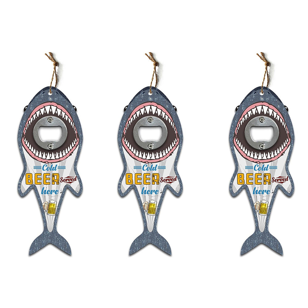 3PK Hanging Shark Bottle Opener 8x20cm MDF/Iron - Assorted
