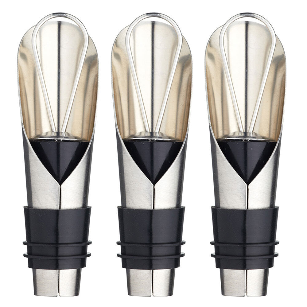 3PK Barcraft Stainless Steel Wine Pourer W/Removable Stopper
