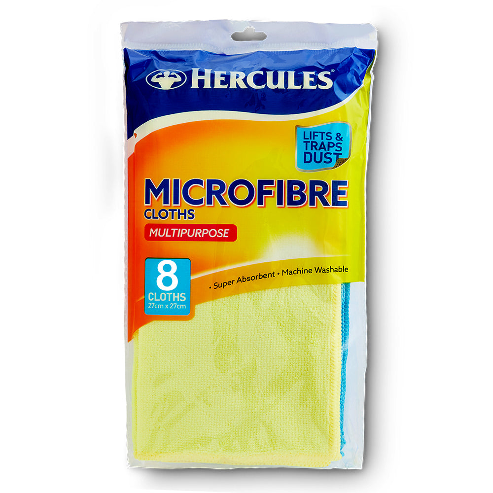 6 x 8pc Hercules Microfibre Multipurpose Cloths 27cm Blue/Yellow
