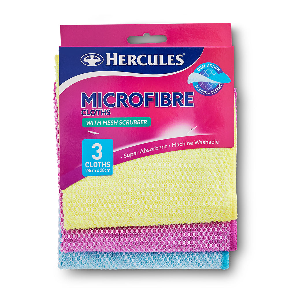 3x 3pc Hercules Microfibre Cloths with Scrubbing Mesh