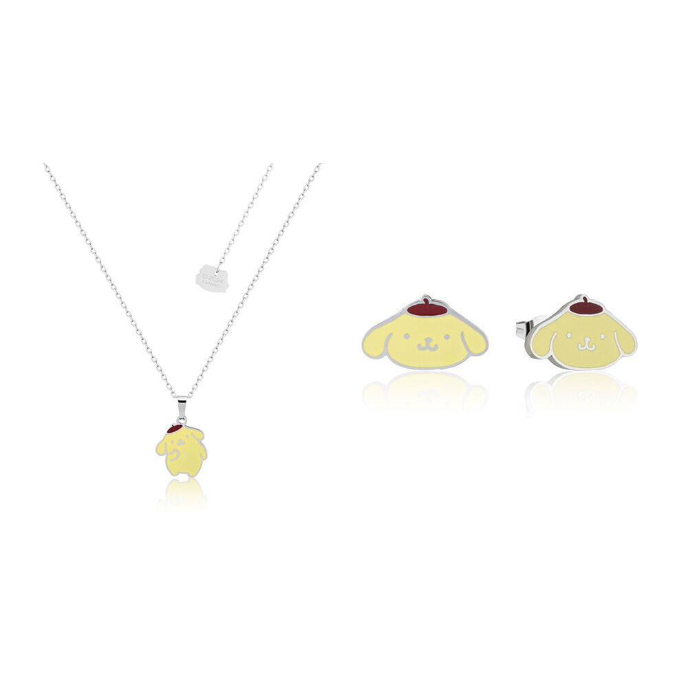 Couture Kingdom Sanrio Pompompurin Necklace & Stud Earrings Set Silver