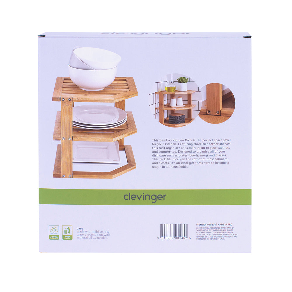 Clevinger Bamboo 3 Tier Kitchen Storage Rack 25x25x24cm