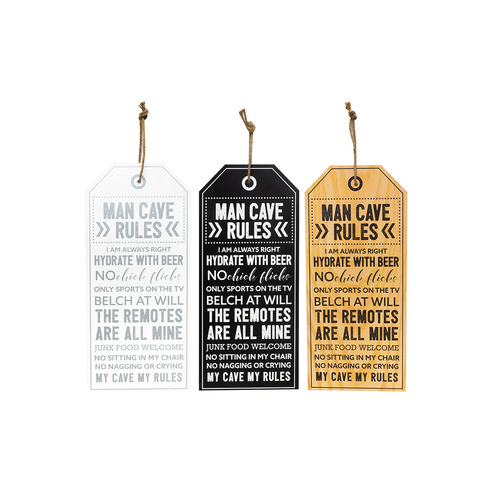 3PK Unigift Man Cave Rules 22x55cm Plaque Assorted Home Wall Art