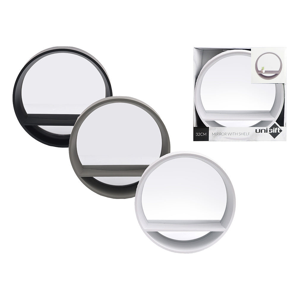 2PK Unigift Home Wall Decor Mirror W Shelf 32cm Assorted