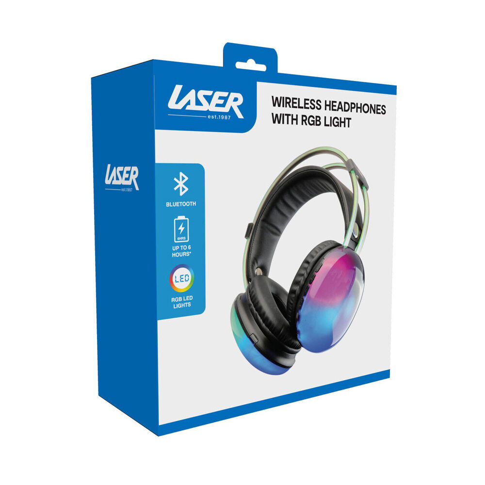Laser RGB Bluetooth Headphones Noise Canceling Adjustable Headband Neon