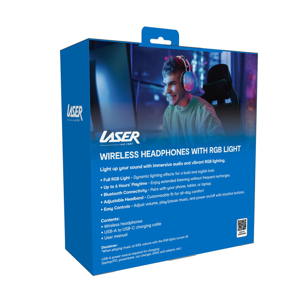 Laser RGB Bluetooth Headphones Noise Canceling Adjustable Headband Neon