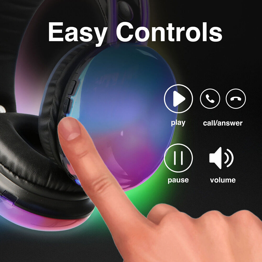 Laser RGB Bluetooth Headphones Noise Canceling Adjustable Headband Neon