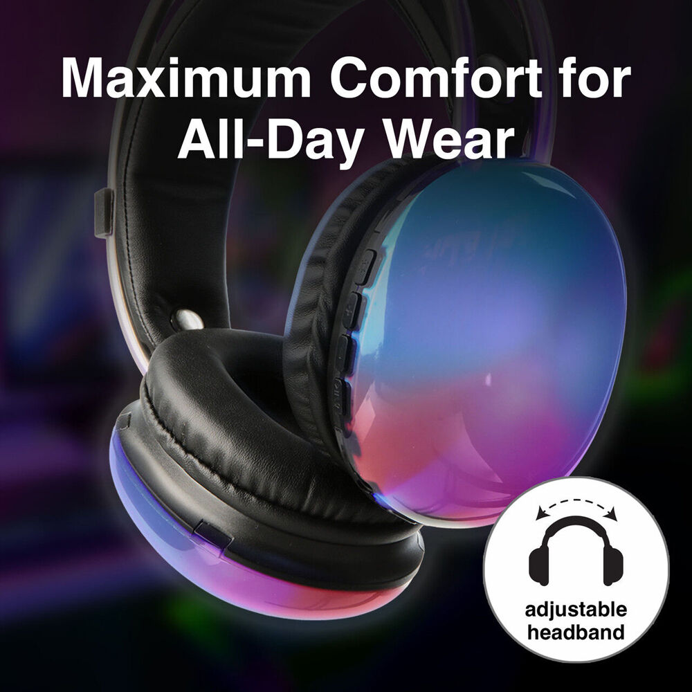 Laser RGB Bluetooth Headphones Noise Canceling Adjustable Headband Neon