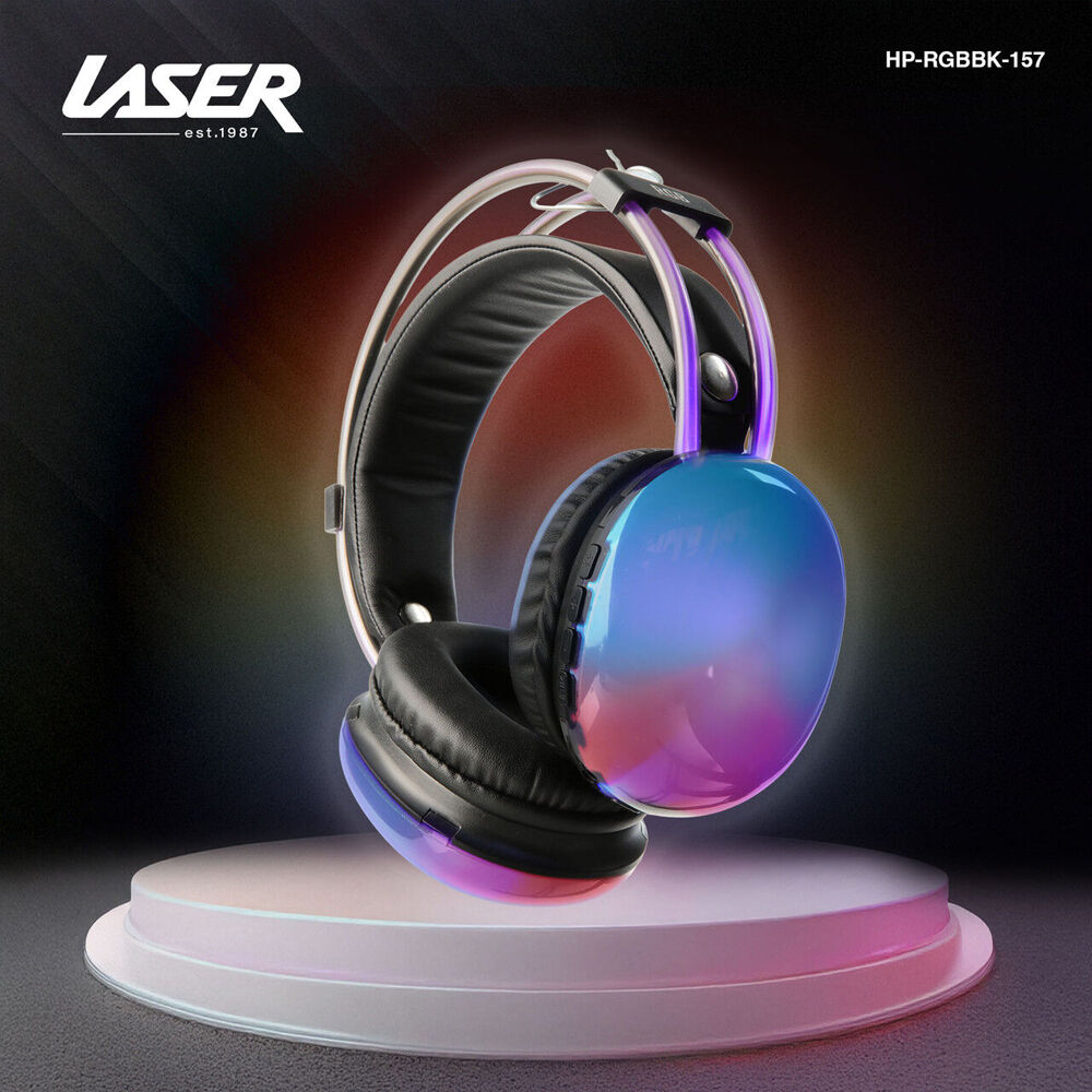 Laser RGB Bluetooth Headphones Noise Canceling Adjustable Headband Neon