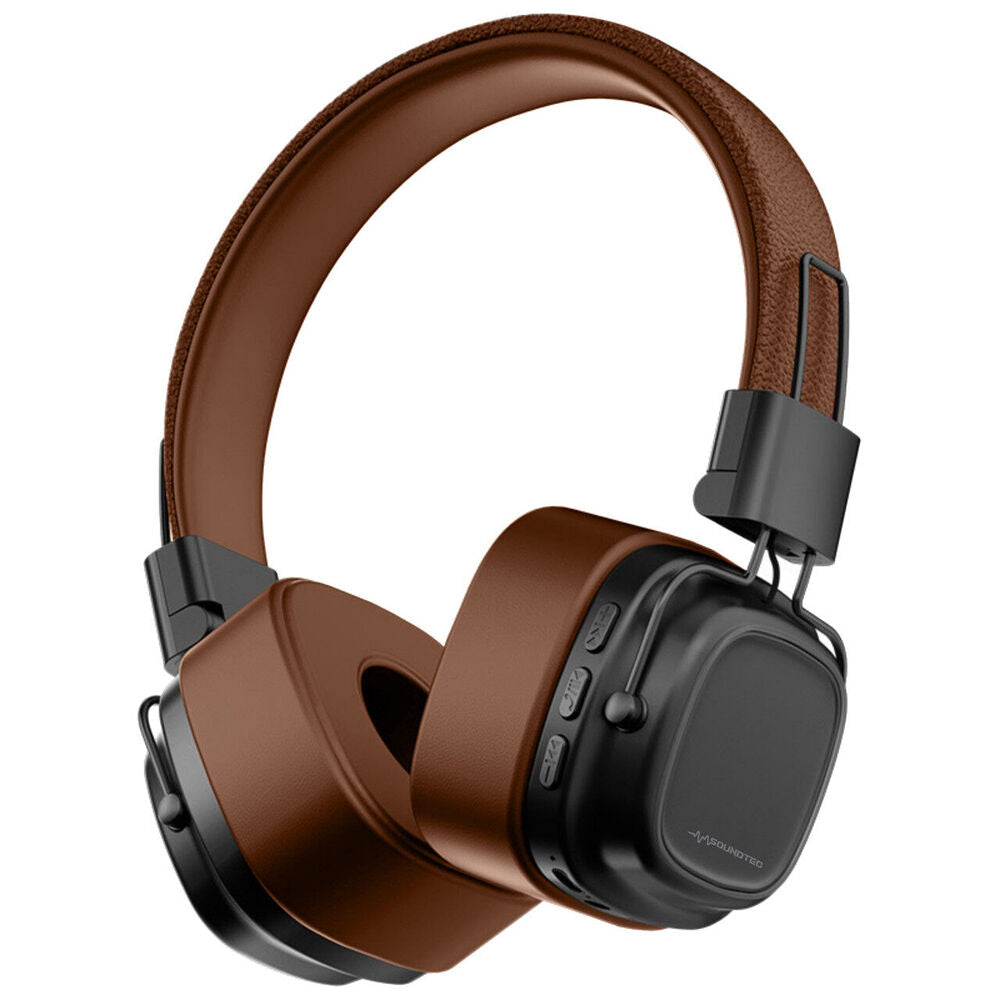 Soundtec Wireless On-Ear Bluetooth Headphones Foldable Multi-Input Support Brown