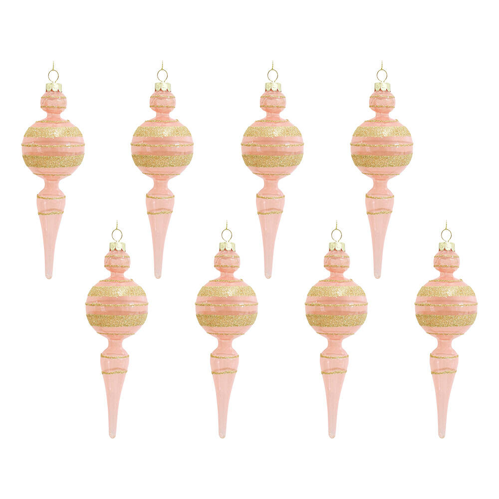 8PK LVD Glass Drop Ornament Hanging Home Decor 18cm Crepe/Gold