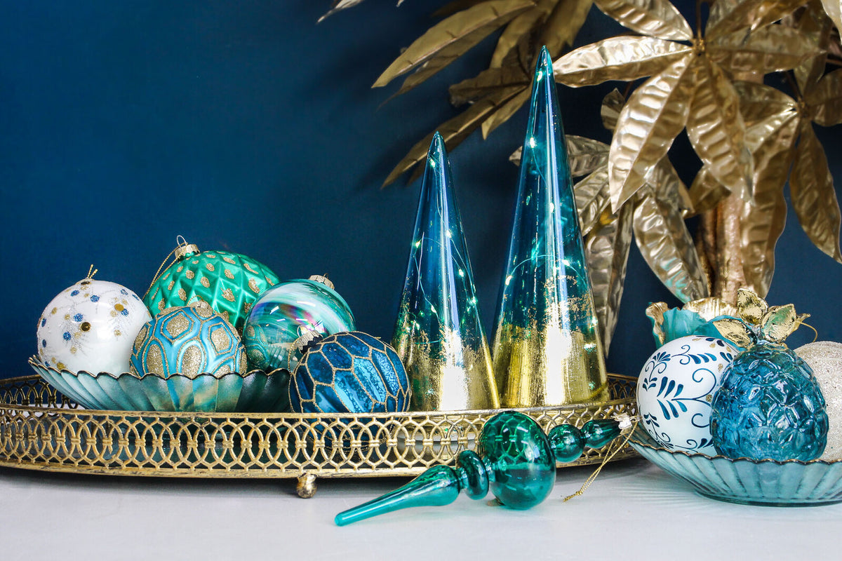 2PK LVD Glass Pineapple Ornament Decor 7x11cm - Prussian Blue
