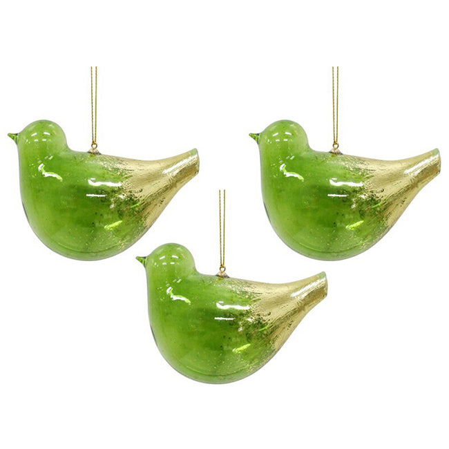 3PK LVD Glass Bird Florence Wall Hanging Ornament 10x7cm - Green
