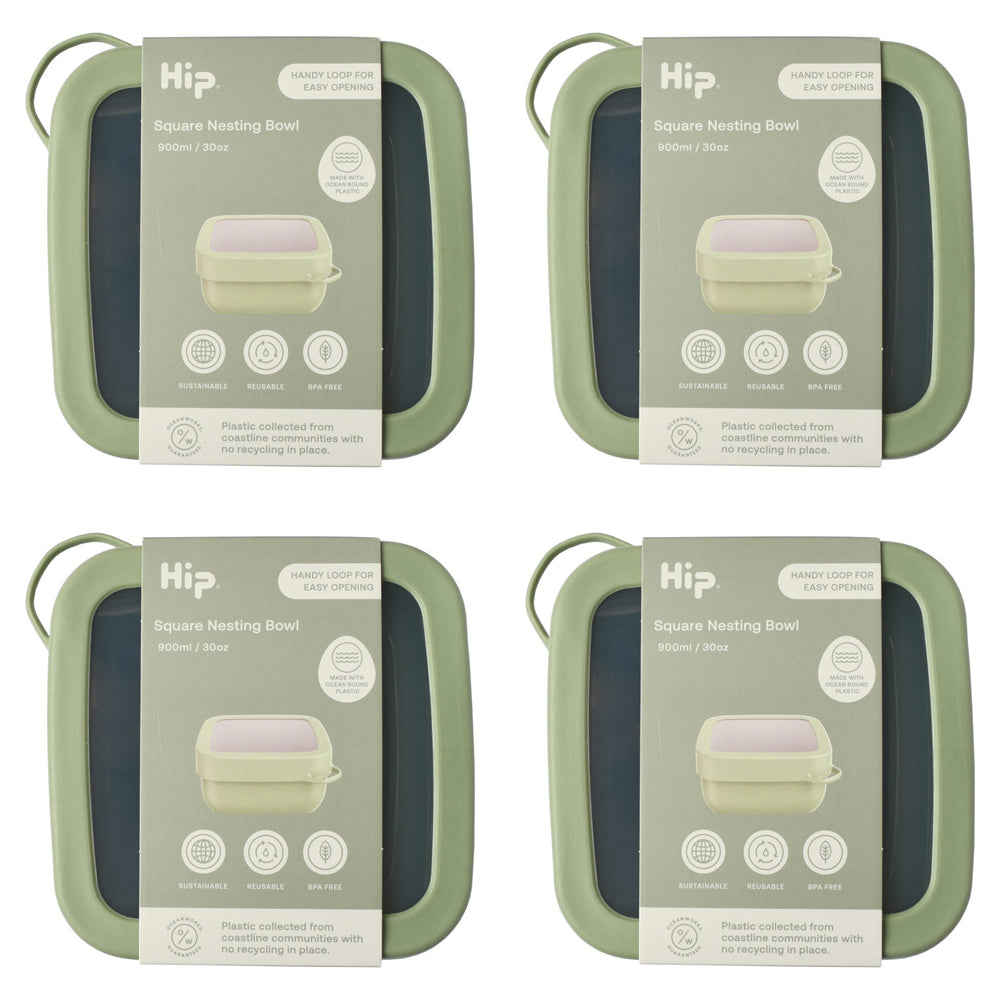 4PK HIP Live-Eco Square Food Storage Reusable Container 900ml Assorted