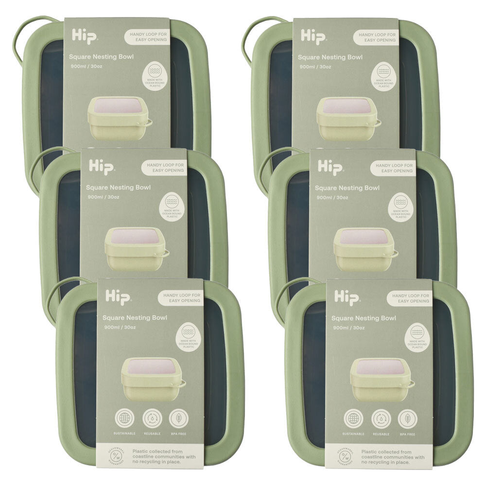 6PK HIP Live-Eco Square Food Storage Reusable Container 900ml Assorted