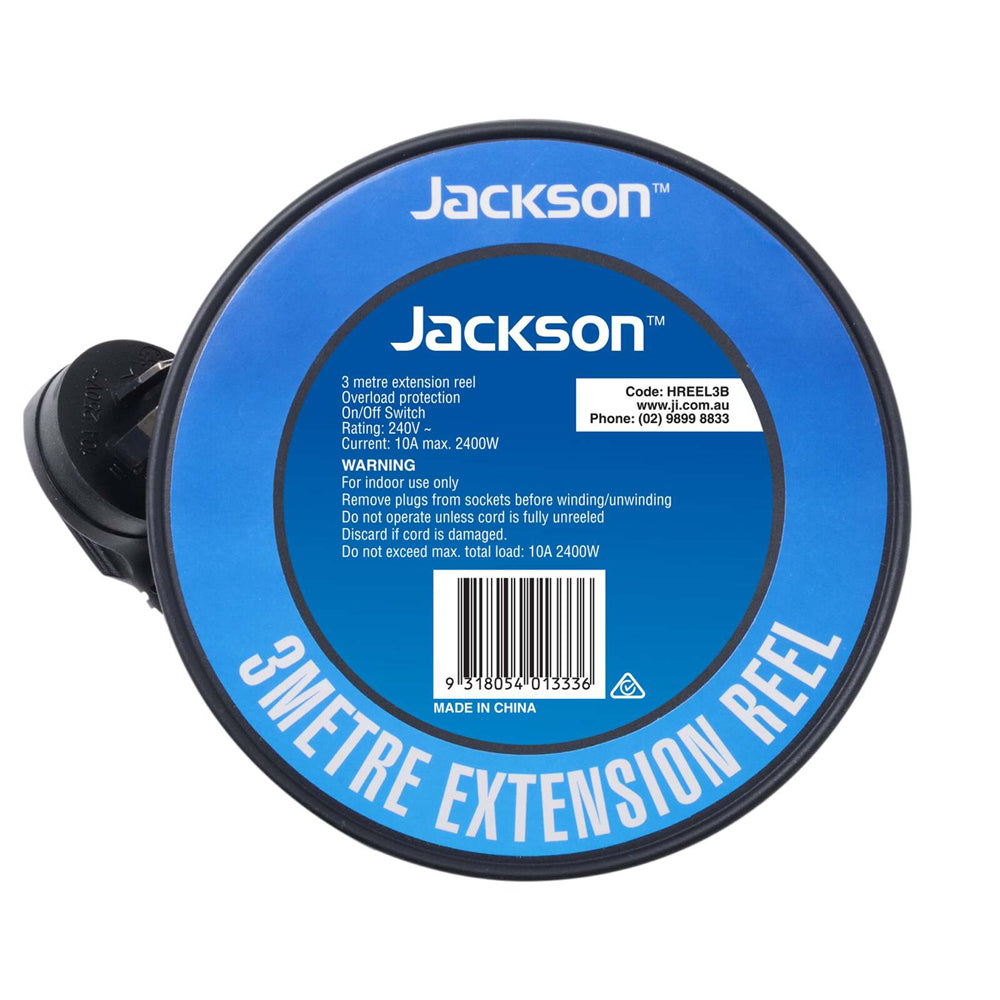 Jackson 3m Extension Reel 3-Outlet Power Cord - Black