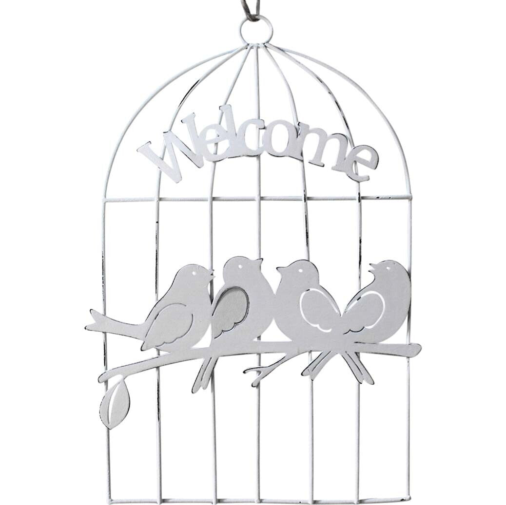 2PK LVD Hanging Birds In Cage Home/Garden Decor 14x21cm - White