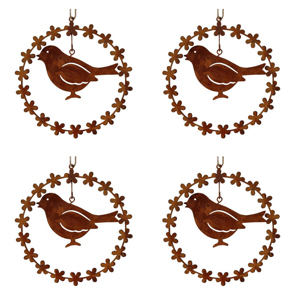 4PK LVD Hanging Bird Rust Wreath Home/Garden Decor 13.5x14cm - Brown