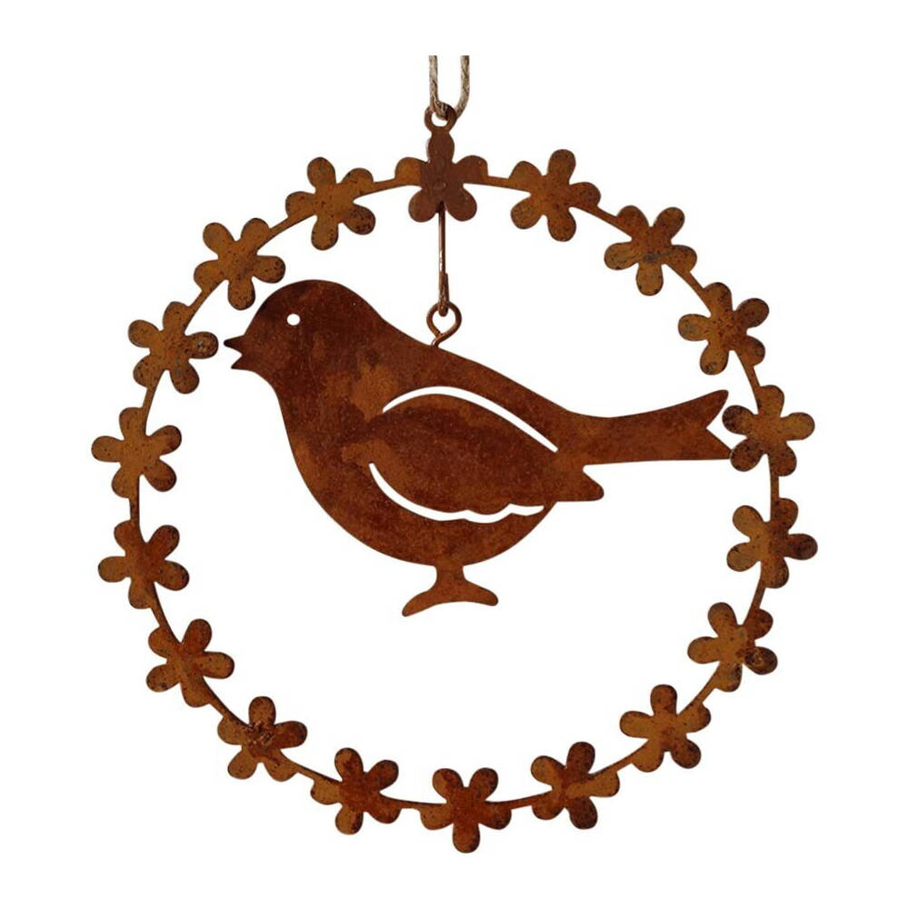 4PK LVD Hanging Bird Rust Wreath Home/Garden Decor 13.5x14cm - Brown