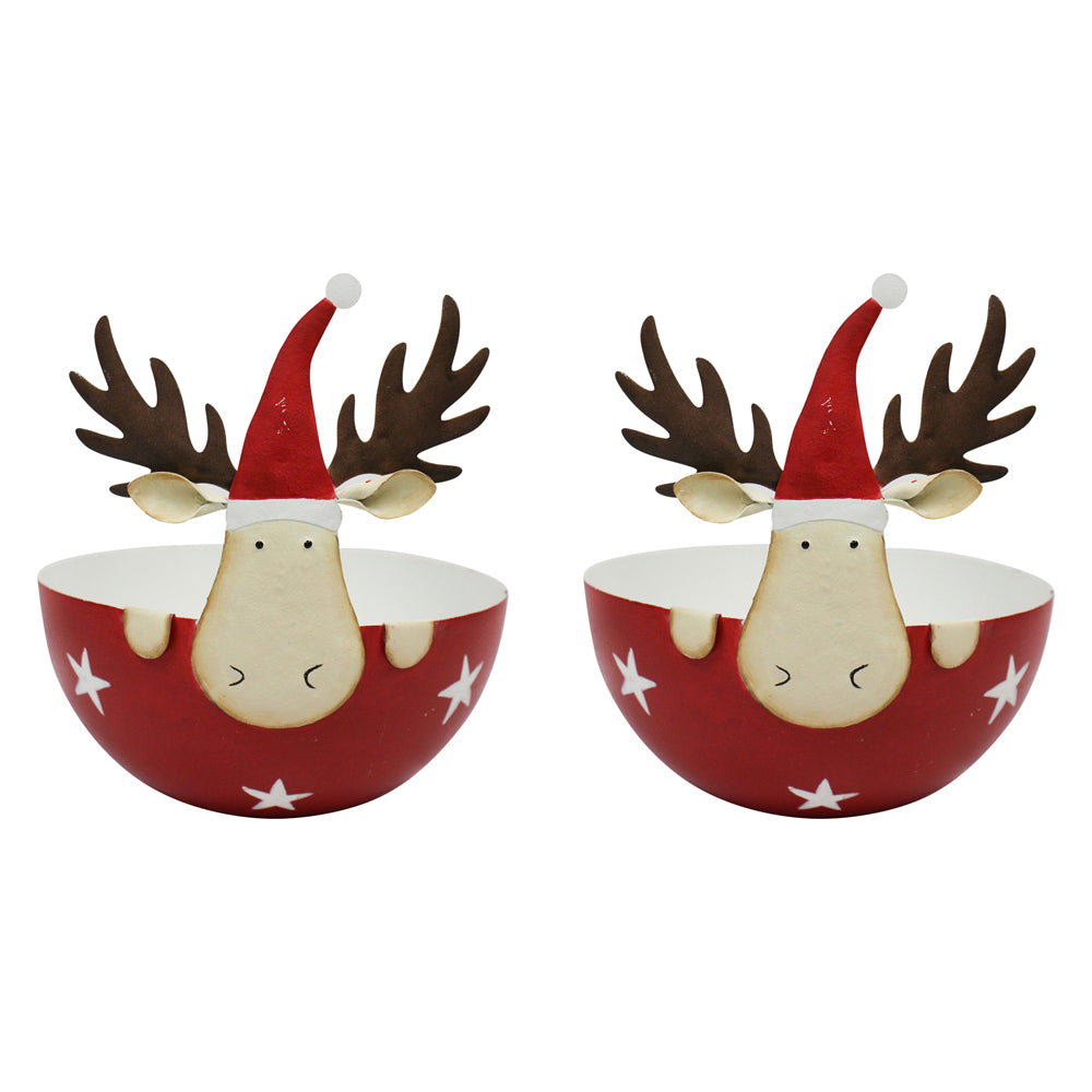 2PK LVD 15x15cm Metal Reindeer Bowl Home/Living Room Decor - Red