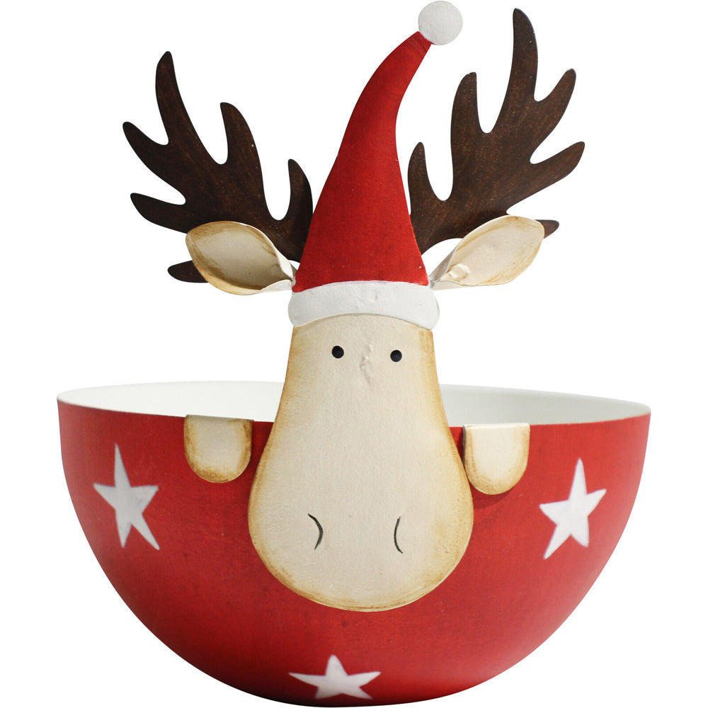 2PK LVD 15x15cm Metal Reindeer Bowl Home/Living Room Decor - Red
