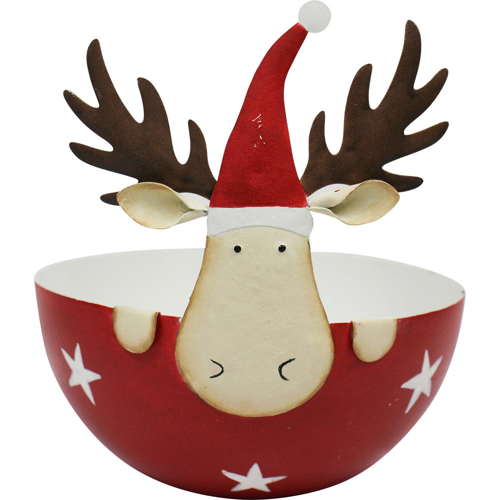 2PK LVD 15x15cm Metal Reindeer Bowl Home/Living Room Decor - Red