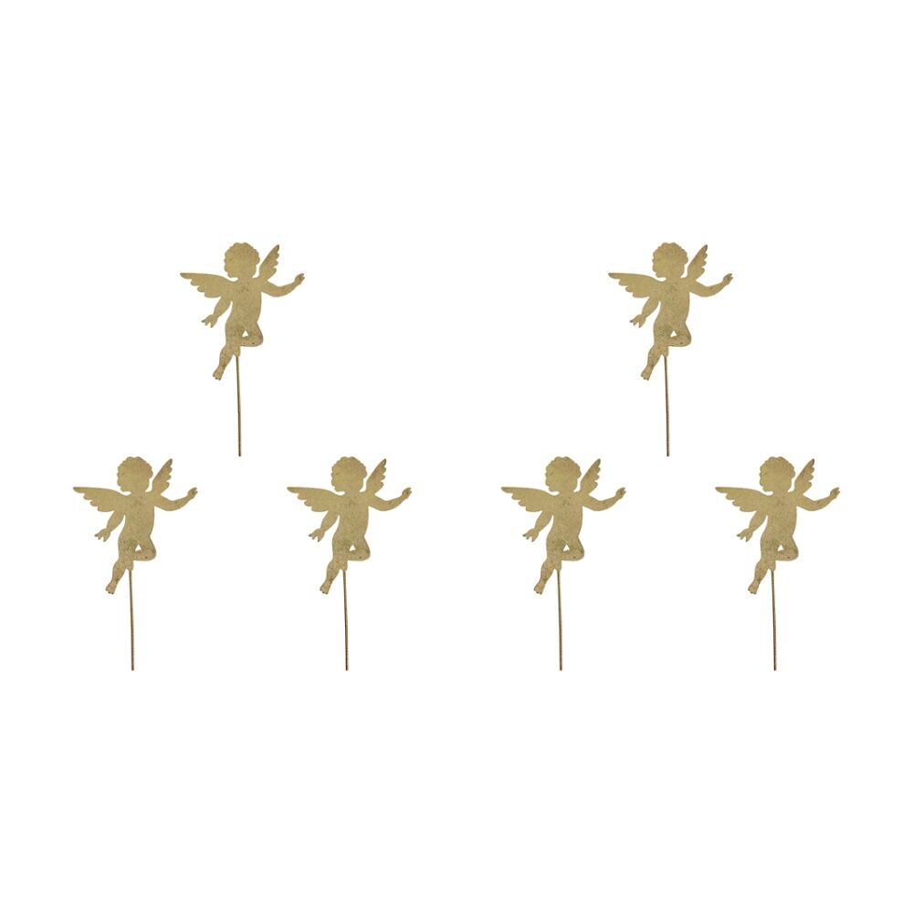 6PK LVD 48x13cm Metal Pot Stake Cherub Home Xmas Decor - Gold