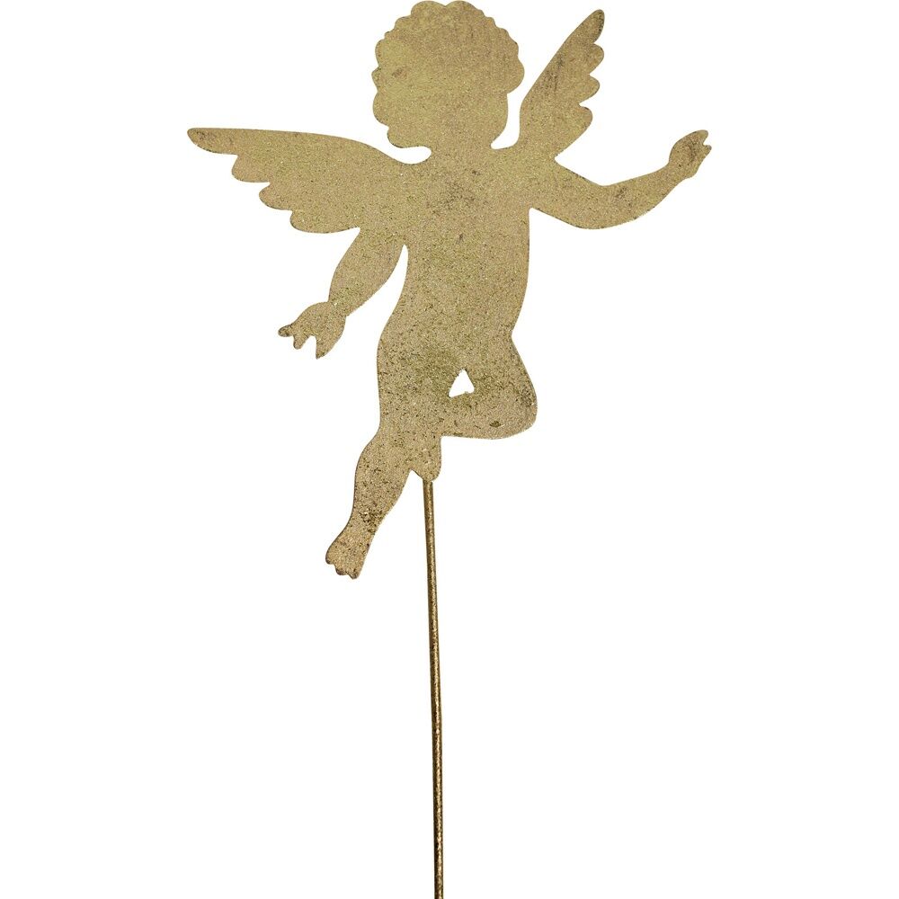 6PK LVD 48x13cm Metal Pot Stake Cherub Home Xmas Decor - Gold