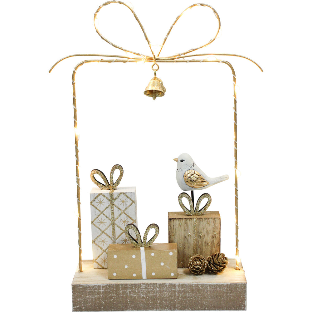 2PK LVD 27x19cm Metal/Wood Gift Box Bow Multi Lights Home Decor
