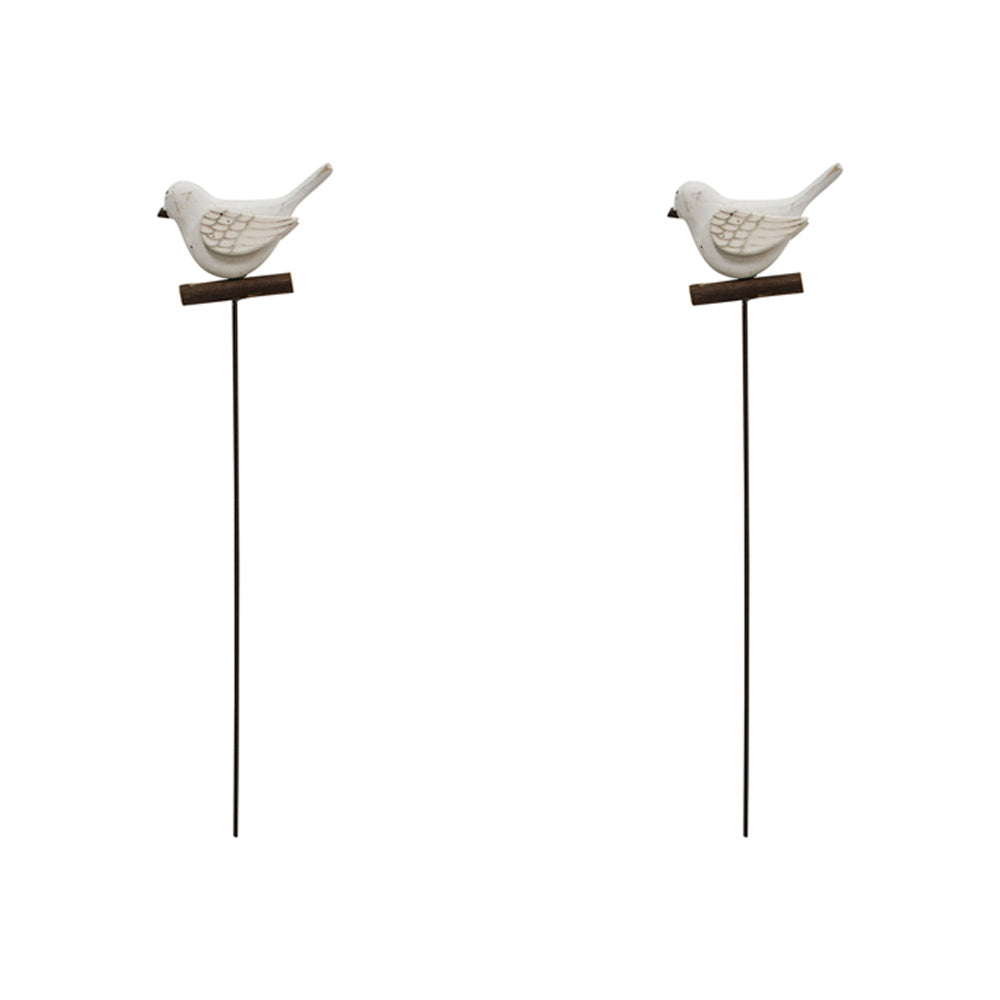 2PK LVD Metal 39cm Pot Stake Decorative Ornament Bird White