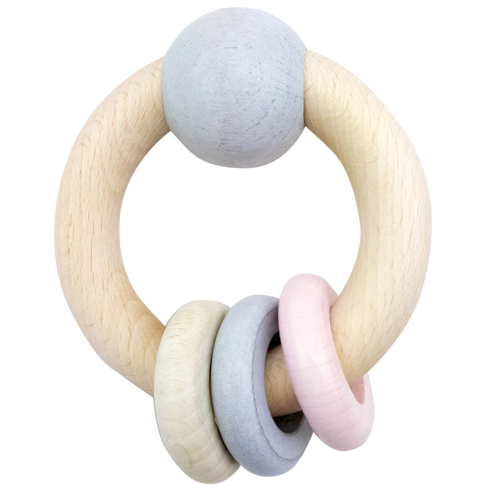 Hess Spielzeug 8.5cm Rattle Round w/ Ball/3 Rings Baby 0m+ Toy Natural Pink