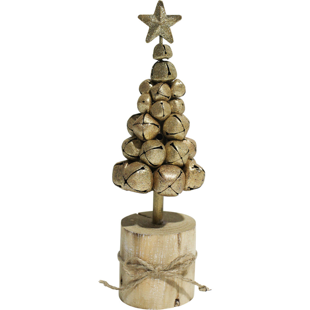 2PK LVD 22x7cm Metal Xmas Tree Bell on Stump Home/Tabletop Decor - Gold