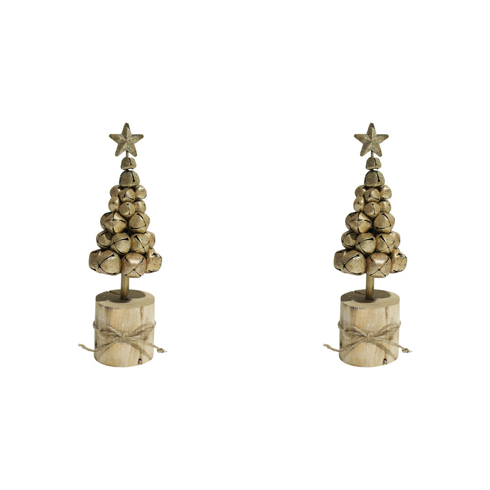 2PK LVD 22x7cm Metal Xmas Tree Bell on Stump Home/Tabletop Decor - Gold