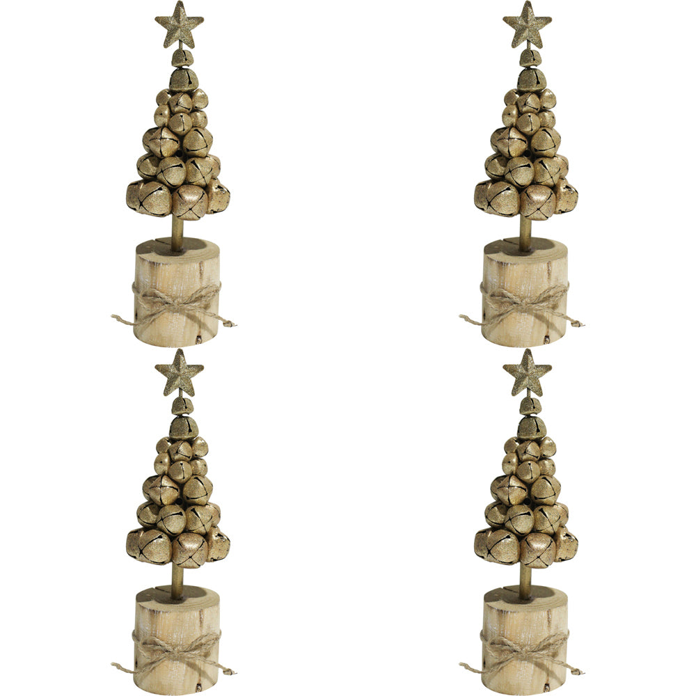 4PK LVD 22x7cm Metal Xmas Tree Bell on Stump Home/Tabletop Decor - Gold