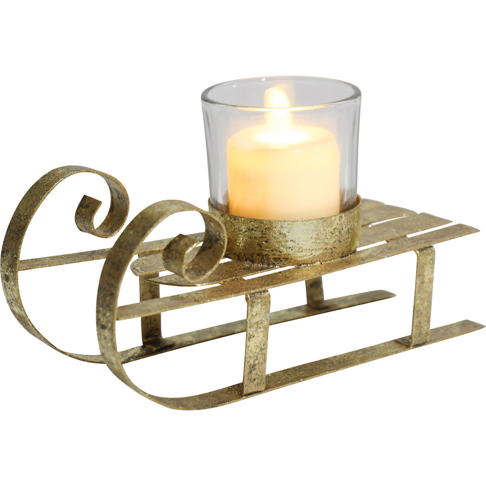 4PK LVD 16x7cm Metal/Glass Sleigh Candle Holder Home/Office Xmas Decor