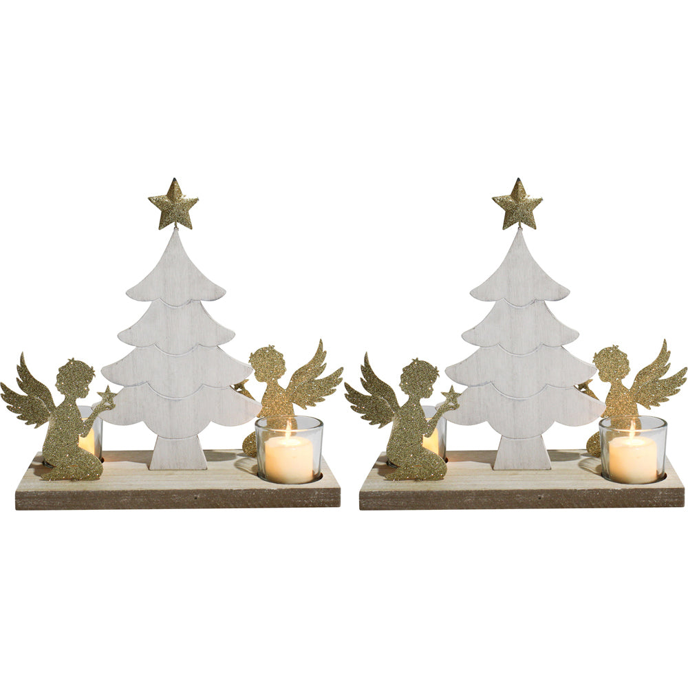 2PK LVD 29x24cm Metal Fairy Xmas Tree Candle Holder Home Decor