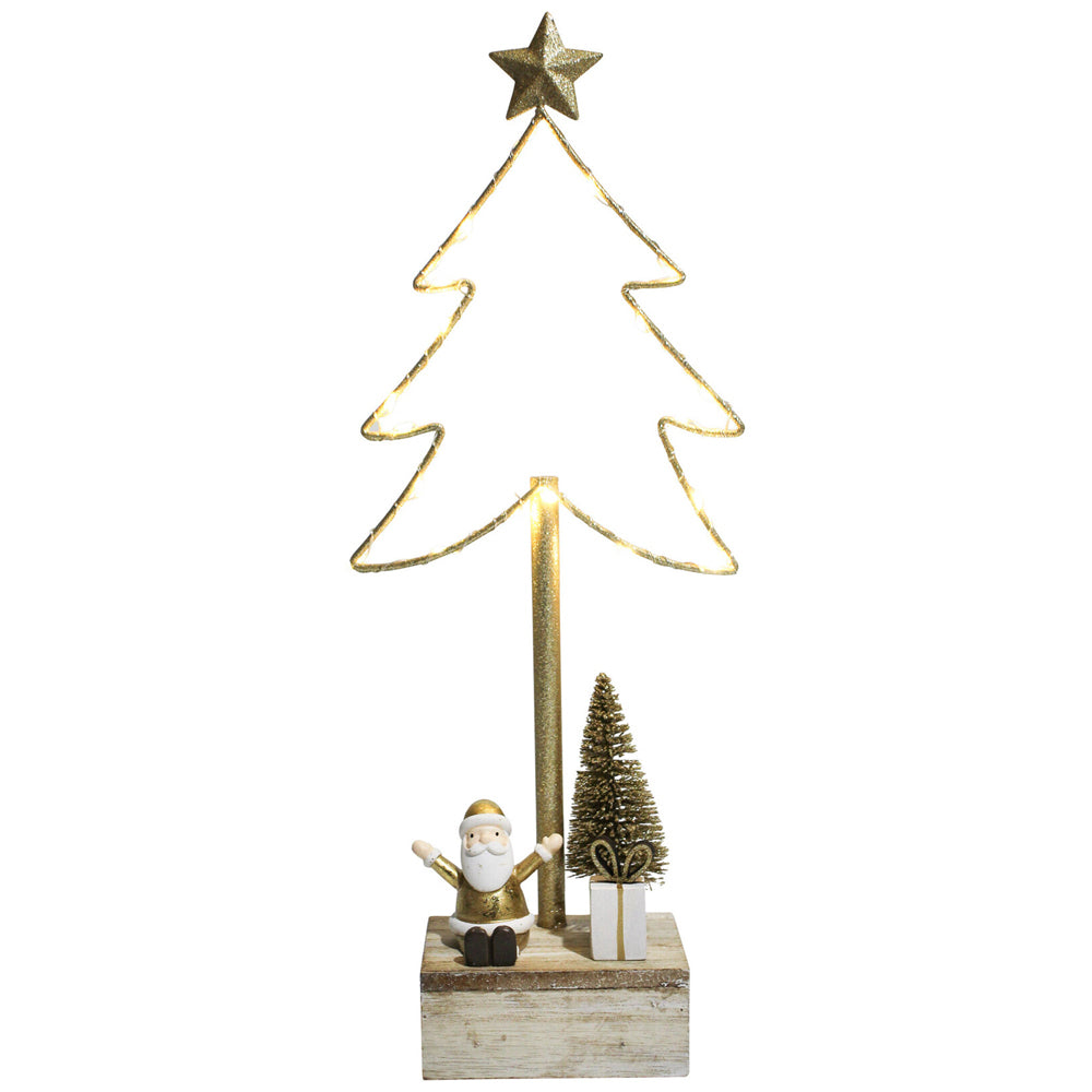 LVD Metal/MDF Santa Tall Xmas Tree w/ Led 39cm - Gold