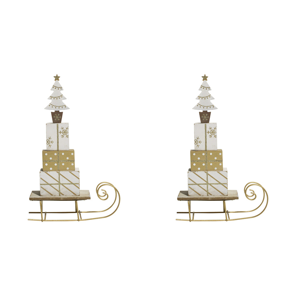 2PK LVD 30x19cm Metal Sleigh Xmas Present Stack Large Home Decor