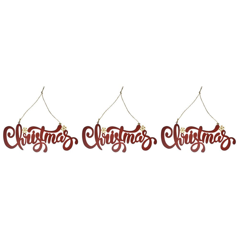 3PK LVD Metal/Jute Christmas Hanger Xmas Holiday Decoration 31x11.5cm - Red