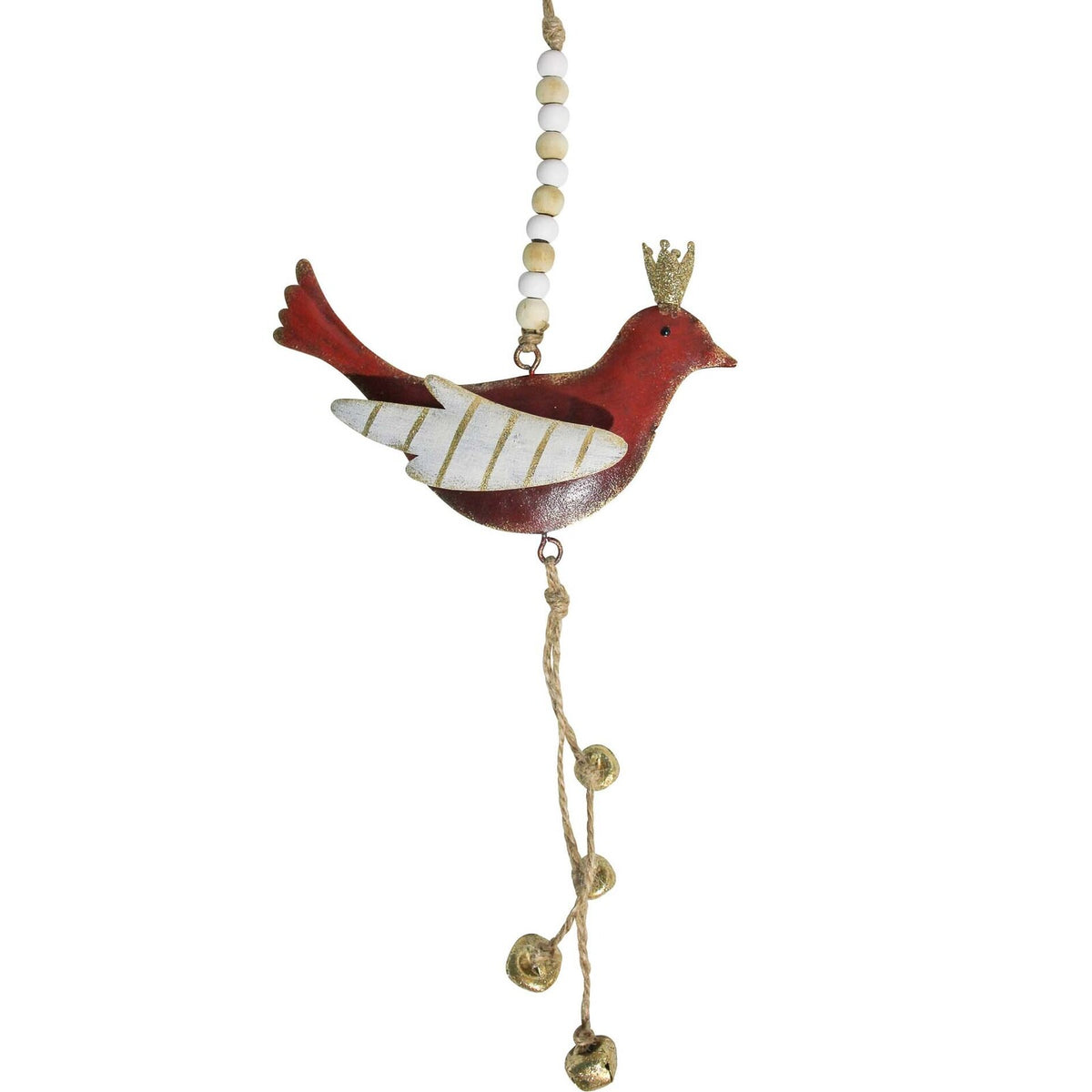 2PK LVD Hanging Bird Redbells Metal/Beads Ornament Decor 32cm