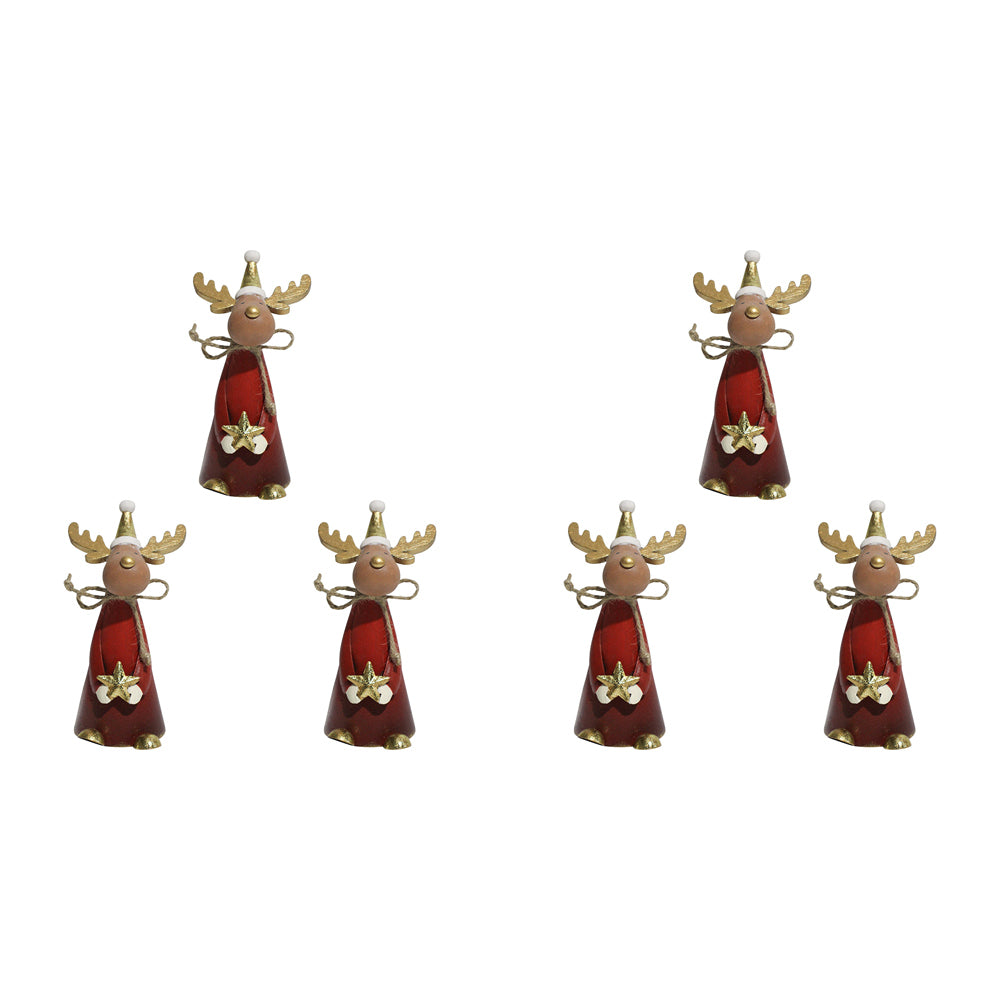 6PK LVD 13x7cm Metal/MDF Reindeer Small Figurine Home Decor - Red
