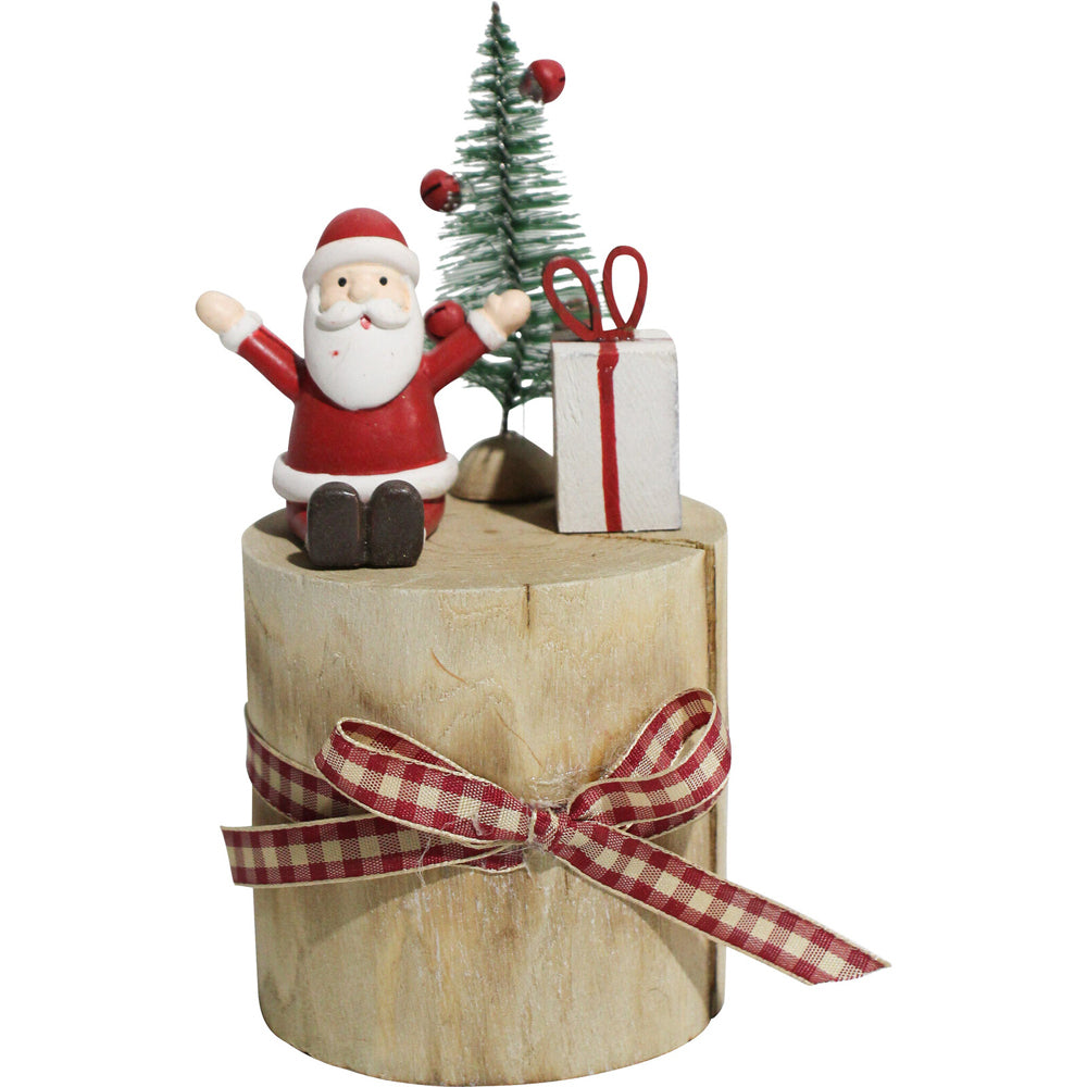 2PK LVD 17x9cm MDF Santa On Xmas Stump Figurine Home Decor