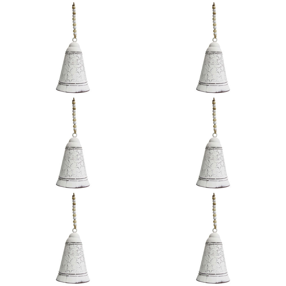 6PK LVD Metal Bell Christmas Star Home Hanging Decor 11.5cm - White